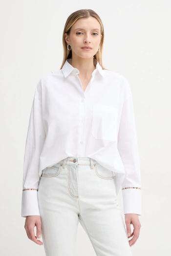 Košeľa PS Paul Smith dámska, biela farba, voľný strih, s klasickým golierom, W2R.357BC.P21598