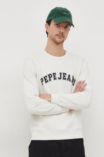 Bavlnená mikina Pepe Jeans Raven pánska, béžová farba, s potlačou, PM582555