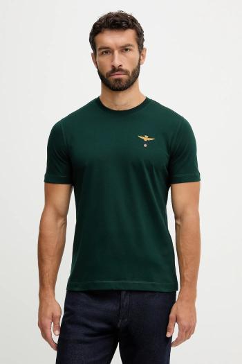 Bavlnené tričko Aeronautica Militare pánske, zelená farba, s nášivkou, TS1580UJ00372