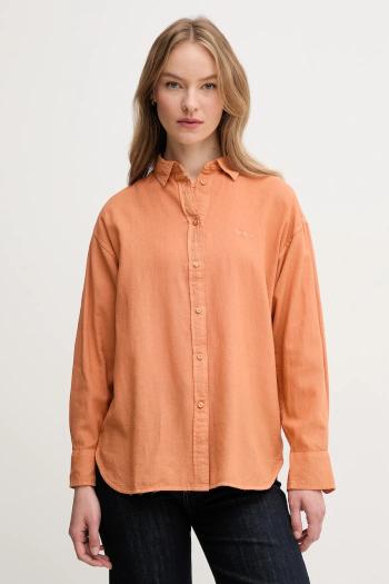 Ľanová košeľa Pepe Jeans CHIPPER dámska, oranžová farba, voľný strih, s klasickým golierom, PL304993