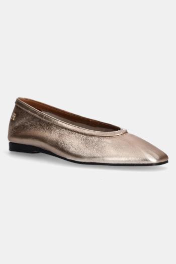 Kožené balerínky Tommy Hilfiger SOFT METAL LTHR BALLERINA NO BOW zlatá farba, FW0FW08601