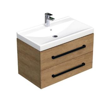 Kúpeľňová skrinka s čiernou úchytkou a umývadlom SAT Cube Way 80x53x46 cm dub Hickory mat CUBE46C802DHVER