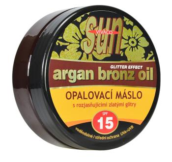 VIVACO Opaľovacie maslo s arganovým olejom s rozjasňujúcimi zlatými glitrami SPF15, 200 ml