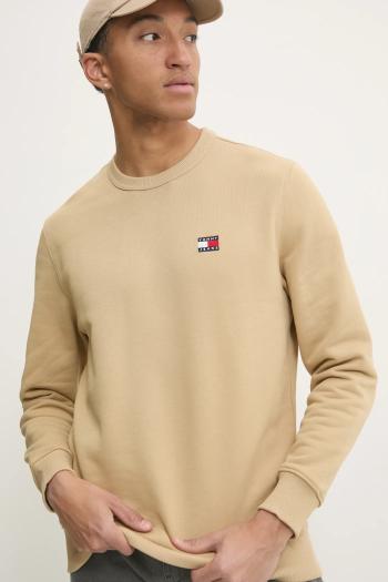 Bavlnená mikina Tommy Jeans béžová farba, s nášivkou, DM0DM20660