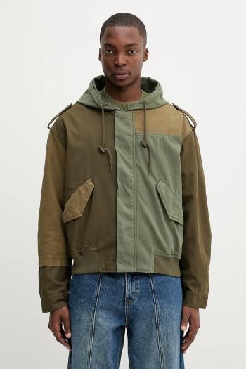 Bavlnená bunda Desigual MILITARY PATCHES zelená farba, prechodná, oversize, 25WMEW05