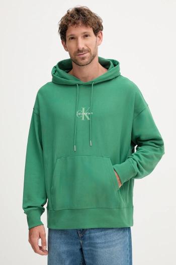 Mikina Calvin Klein Jeans zelená farba, s kapucňou, s potlačou, LV04RC281G
