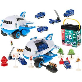 IKONKA - Policajné lietadlo Transporter + 4 autá + príslušenstvo (ikonka_KX6026)