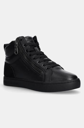 Kožené tenisky Calvin Klein Jeans CLASSIC CUPSOLE ZIP MID IN čierna farba, YM0YM01156
