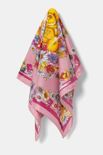 Hodvábna šatka Moschino ružová farba, vzorovaná, M3227 3548
