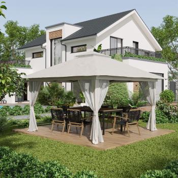 Outsunny Skládací altán výškově nastavitelný, 4 x 4 x 3 m, krémově bílý