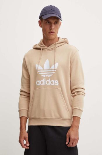 Bavlnená mikina adidas Originals pánska, béžová farba, s kapucňou, s potlačou, IZ2359