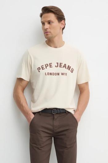 Bavlnené tričko Pepe Jeans ALDRIDGE pánske, béžová farba, s potlačou, PM509628