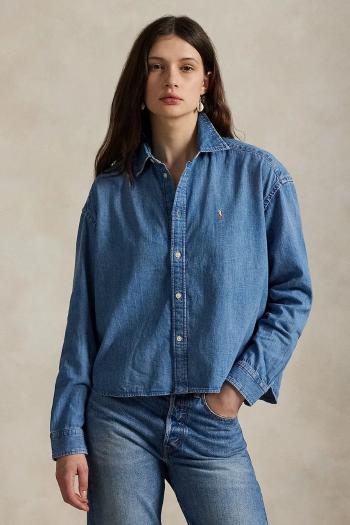 Rifľová košeľa Polo Ralph Lauren modrá farba, voľný strih, s klasickým golierom, 211969457