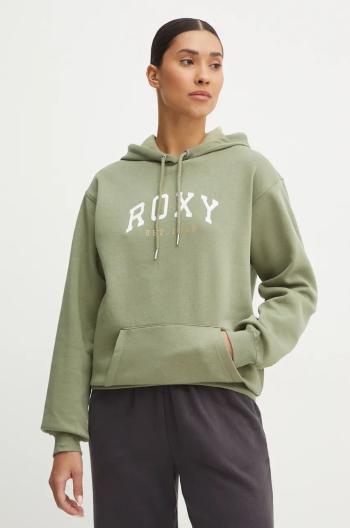 Mikina Roxy Surf Stoked dámska, zelená farba, s kapucňou, s potlačou, ERJFT04899