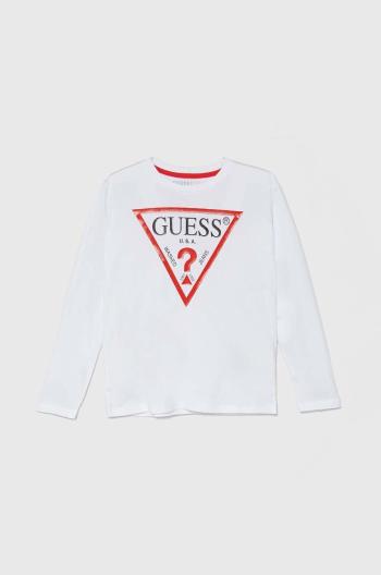 Detská bavlnená košeľa s dlhým rukávom Guess biela farba, s potlačou, L84I29 K8HM0