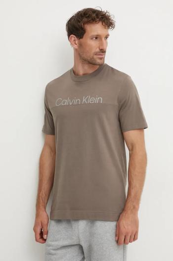Tričko Calvin Klein Performance pánske, hnedá farba, s potlačou, 00GMF4K142