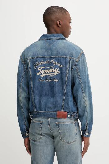 Rifľová bunda Tommy Jeans modrá farba, prechodná, oversize, DM0DM21724