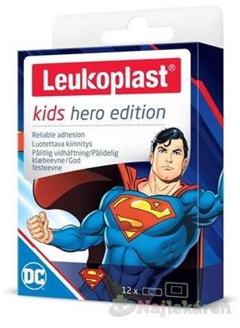 LEUKOPLAST KIDS HERO SUPERMAN náplasť na rany, 2 veľkosti 12 ks