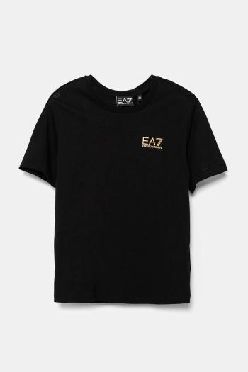 Detské bavlnené tričko EA7 Emporio Armani čierna farba, s potlačou, 7B000020 AF10378