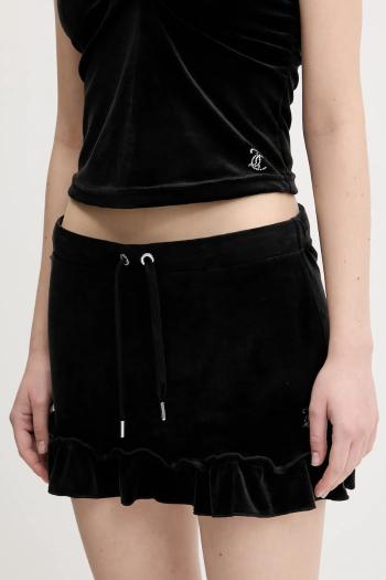 Zamatová sukňa Juicy Couture RUFFLE čierna farba, mini, áčkový strih, JCWGS125328