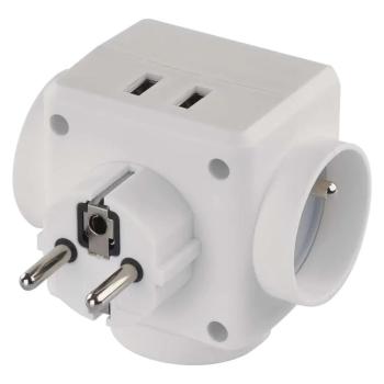 EMOS Bílá rozbočovací zásuvka 3x + 2x USB P0024U