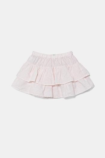Detská ľanová sukňa United Colors of Benetton ružová farba, mini, áčkový strih, 4Q1NG0010