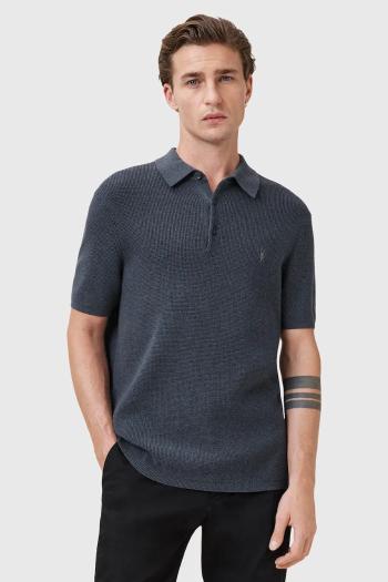 Polokošeľa z vlnenej zmesi AllSaints ASPEN tmavomodrá farba, jednofarebná, M025KA