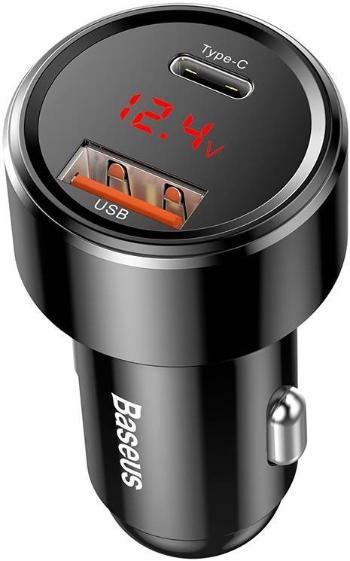 Autós töltő Baseus Magic Series PPS digitális kijelzős, duál autós adapter USB-A QC + USB-C PD 45 W, fekete