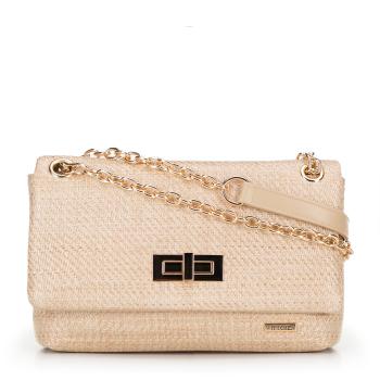 Dámska crossbody z pleteniny s retiazkou béžová