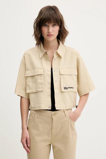 Košeľa Karl Lagerfeld Jeans dámska, béžová farba, voľný strih, s klasickým golierom, A2W11001