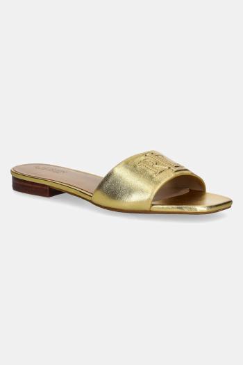 Kožené šľapky Lauren Ralph Lauren Everley Sld dámske, zlatá farba, 802970531002