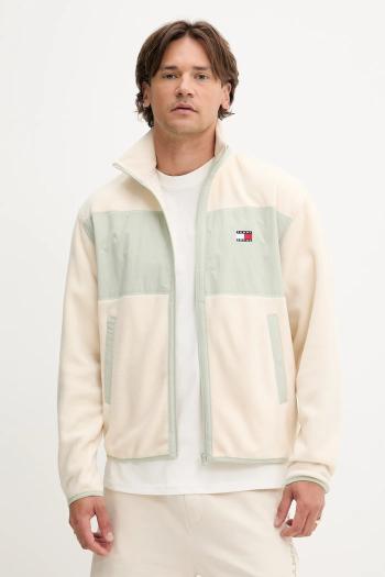 Fleecová mikina Tommy Jeans béžová farba, s nášivkou, DM0DM21906