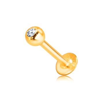 Diamantový piercing zo 14K zlata do pery, nad peru, do brady - gulička s čírym briliantom