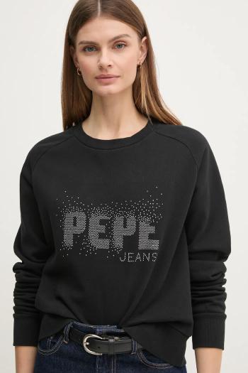 Mikina Pepe Jeans LUNA dámska, čierna farba, s nášivkou, PL581466