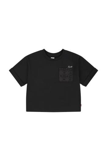 Detské tričko Levi's ROLL CUFF MEET AND GREET T čierna farba, 4EM166