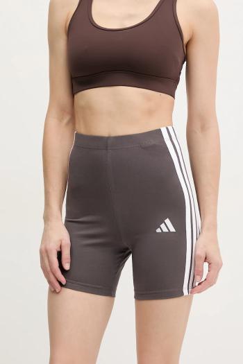 Šortky adidas Essentials dámske, šedá farba, s nášivkou, vysoký pás, JD0915