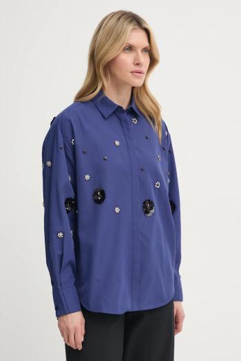 Košeľa Bruuns Bazaar dámska, tmavomodrá farba, regular, s klasickým golierom, BBW4201