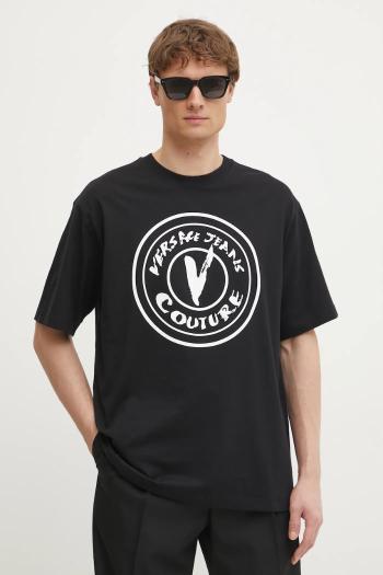 Bavlnené tričko Versace Jeans Couture pánske, čierna farba, s potlačou, 78GAHE08 CJ00E