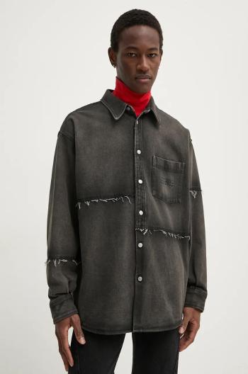 Rifľová košeľa MM6 Maison Margiela pánska, šedá farba, voľný strih, s klasickým golierom, SH2DT0009.S30848