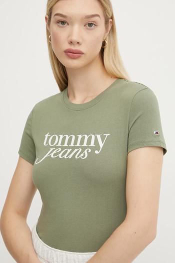 Bavlnené tričko Tommy Jeans dámske, zelená farba, DW0DW19447