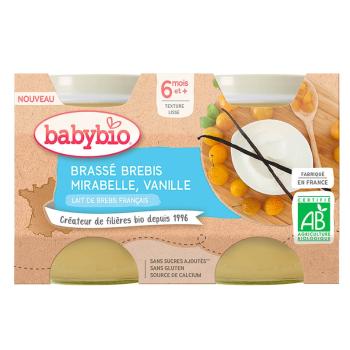 BABYBIO Brassé z ovčieho mlieka + mirabelky + vanilky 2 x 130 g