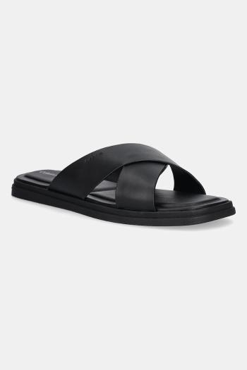 Kožené šľapky Calvin Klein CRISS CROSS SANDAL čierna farba, HM0HM01737