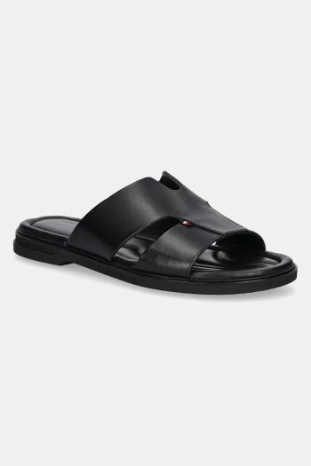 Kožené šľapky Tommy Hilfiger PREMIUM HILFIGER SLIPON LH SAND pánske, čierna farba, FM0FM05357