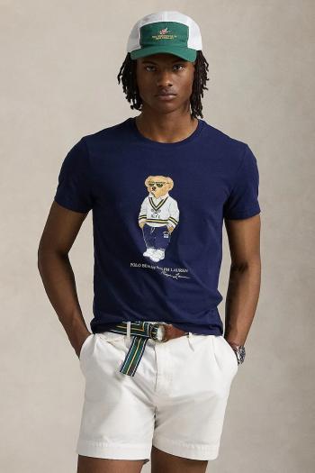 Bavlnené tričko Polo Ralph Lauren pánske, tmavomodrá farba, s potlačou, 710973137