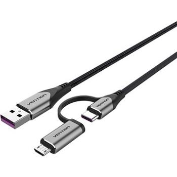 Vention USB 2.0 to 2-in-1 USB-C & Micro USB Male 5A Cable 1M Gray Aluminum Alloy Type (CQFHF)