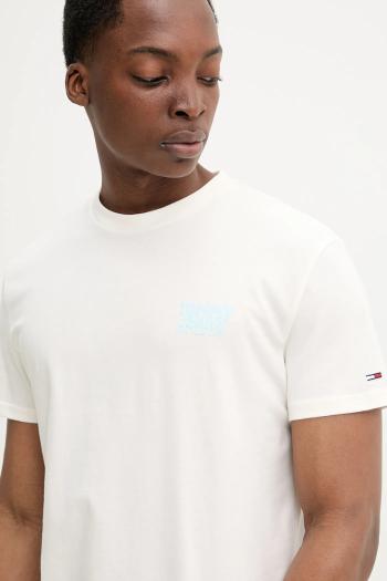 Bavlnené tričko Tommy Jeans pánske, béžová farba, s potlačou, DM0DM21864