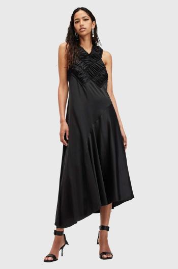 Šaty AllSaints MAHREE DRESS čierna farba, midi, áčkový strih, W064DC