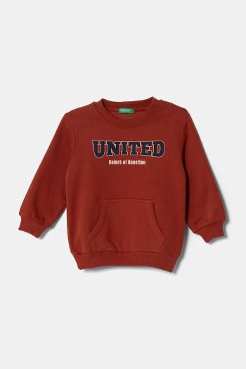 Detská mikina United Colors of Benetton hnedá farba, s potlačou, 3EB5G10G0