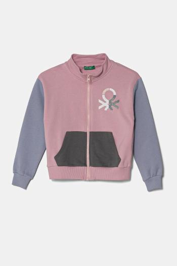 Detská bavlnená mikina United Colors of Benetton ružová farba, s potlačou, 3J68C504N