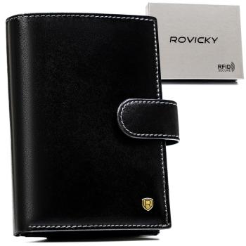 Čierna kožená pánska peňaženka s RFID ochranou a zapínaním – Rovicky